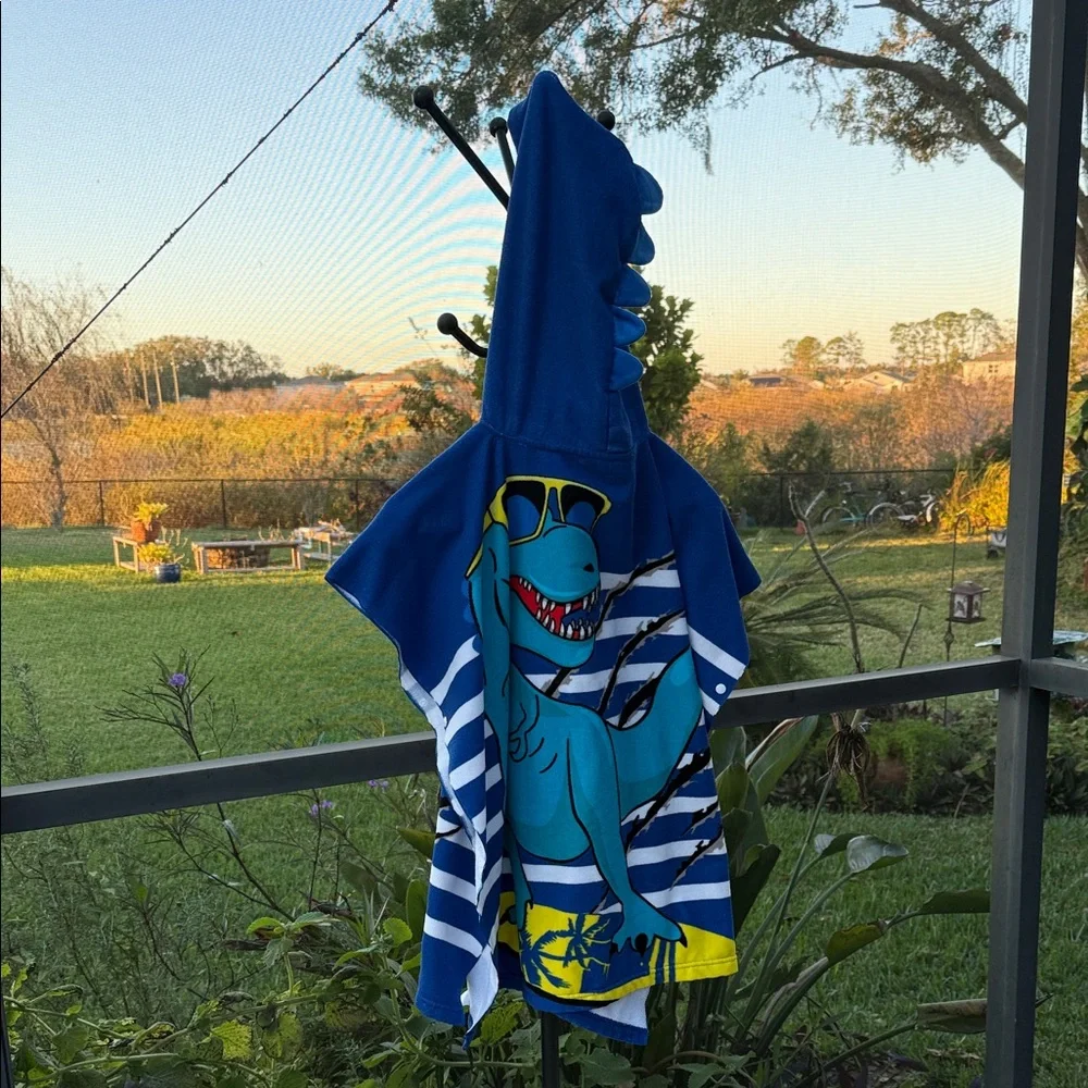 Blue Dinosaur Hooded Bath Towel for Kids